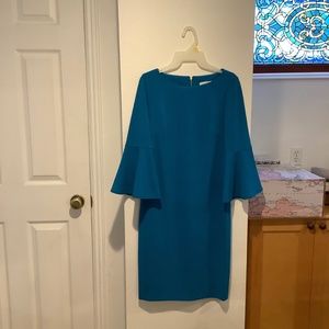 Turquoise Blue Bell Sleeve Calvin Klein Dress